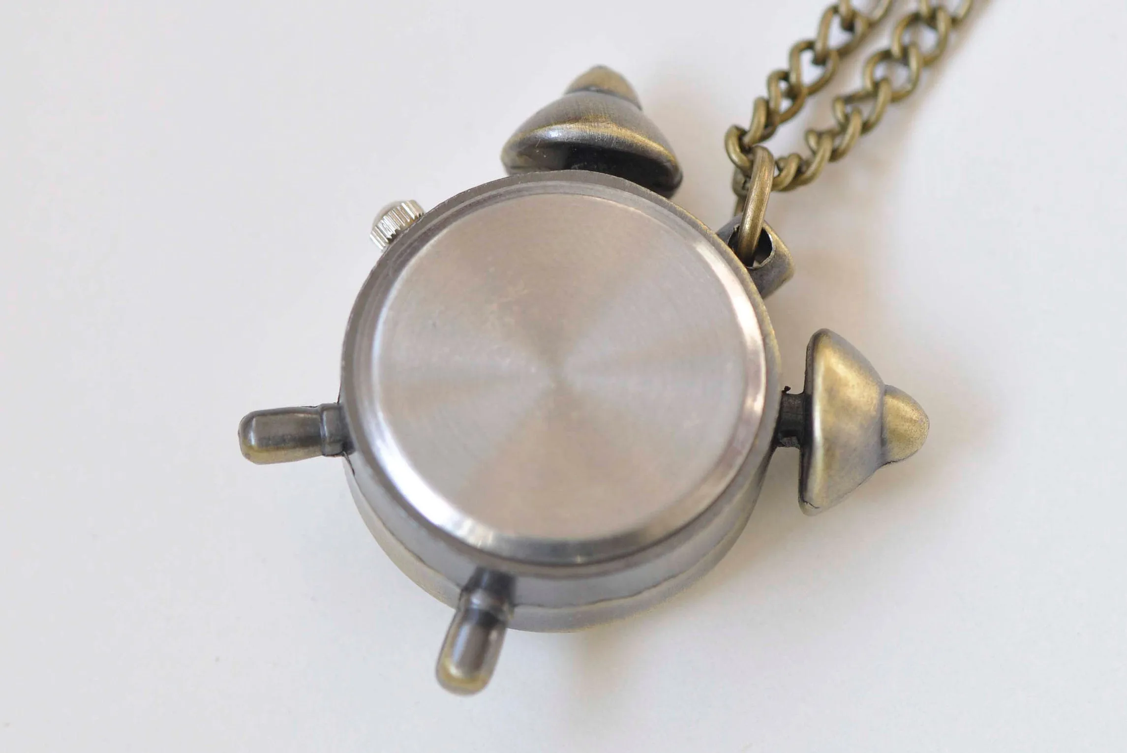 1 PC Antique Bronze Alarming Clock Pocket Watch Necklace A2833