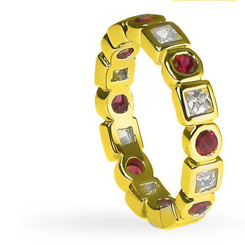 1.65 CT Round & Princess Cut Rubies & Diamonds - Eternity Ring