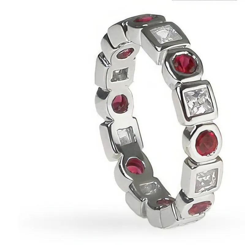 1.65 CT Round & Princess Cut Rubies & Diamonds - Eternity Ring