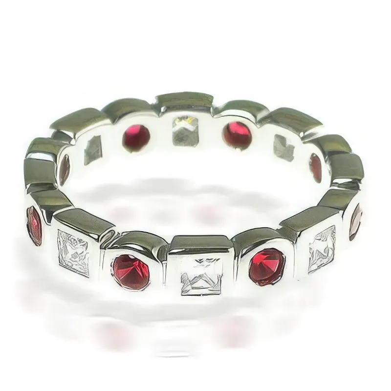 1.65 CT Round & Princess Cut Rubies & Diamonds - Eternity Ring