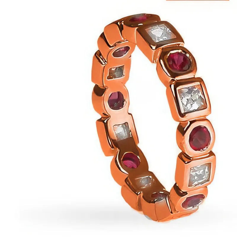 1.65 CT Round & Princess Cut Rubies & Diamonds - Eternity Ring