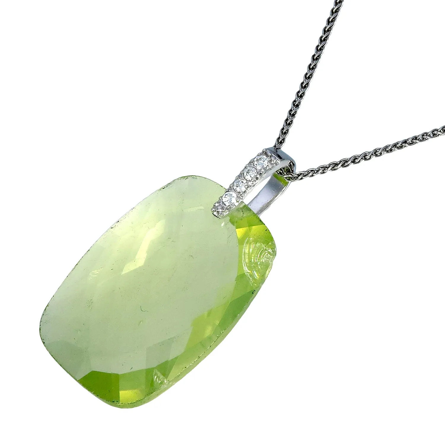 17 cttw Pendant Necklace, Lemon Quartz Emerald Shape Pendant Necklace for Women in .925 Sterling Silver with 18 Inch Chain, Prong Setting