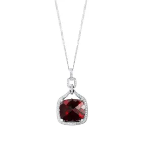 18K White Gold Rhodolite and Diamond Pendant Necklace