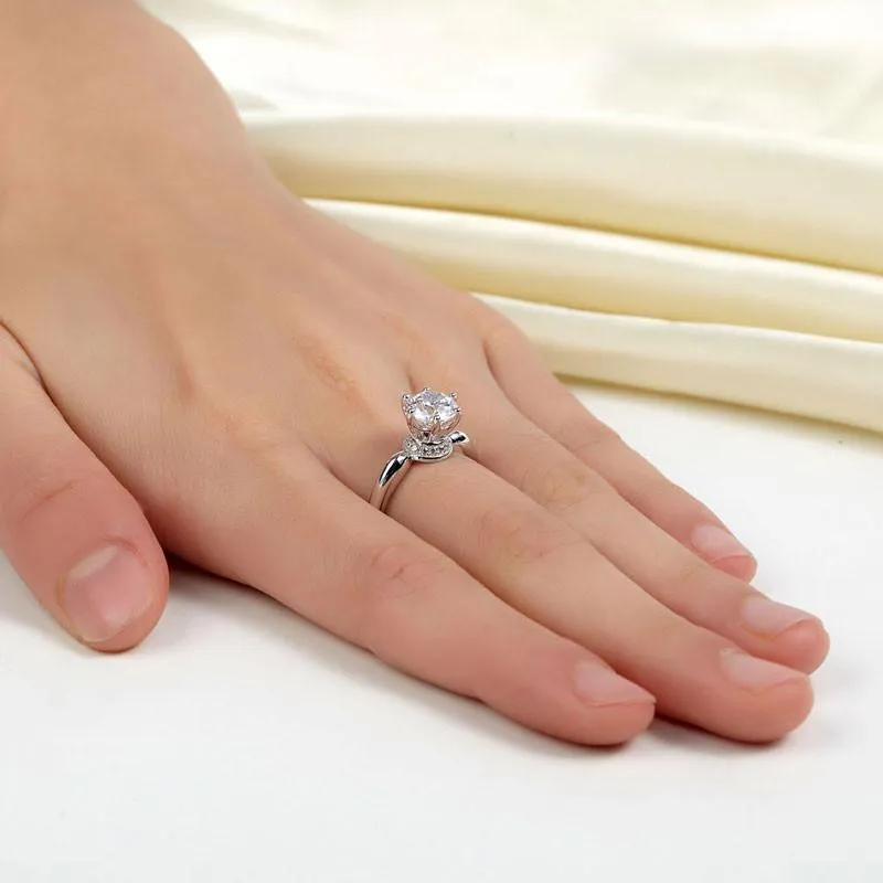 6 Claws Crown 925 Sterling Silver Wedding Promise Anniversary Ring 1.25 Ct Simulated Diamond Jewelry