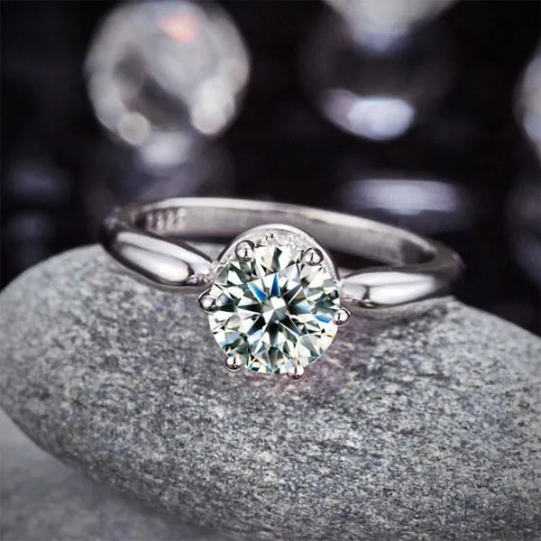 6 Claws Crown 925 Sterling Silver Wedding Promise Anniversary Ring 1.25 Ct Simulated Diamond Jewelry