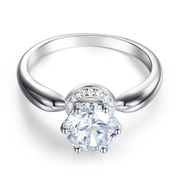 6 Claws Crown 925 Sterling Silver Wedding Promise Anniversary Ring 1.25 Ct Simulated Diamond Jewelry