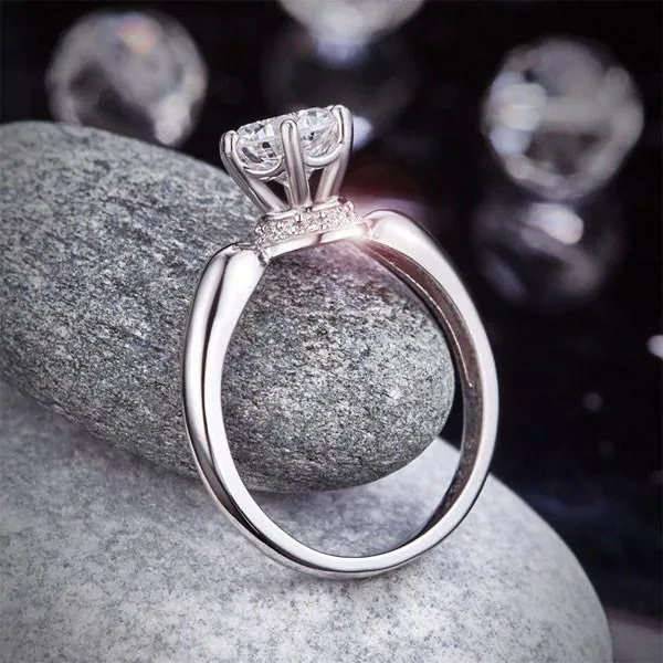 6 Claws Crown 925 Sterling Silver Wedding Promise Anniversary Ring 1.25 Ct Simulated Diamond Jewelry
