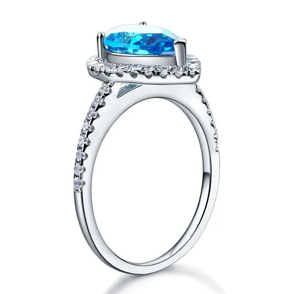 925 Sterling Silver Wedding Engagement Ring Pear Blue Simulated Diamond Jewelry