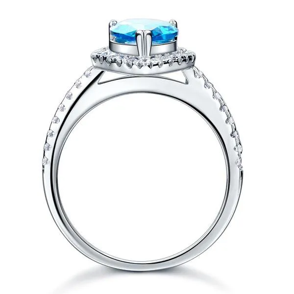925 Sterling Silver Wedding Engagement Ring Pear Blue Simulated Diamond Jewelry