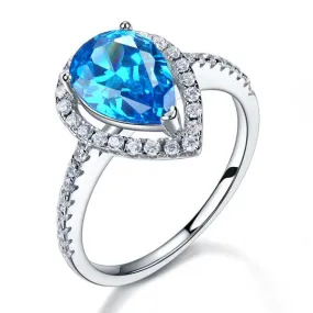 925 Sterling Silver Wedding Engagement Ring Pear Blue Simulated Diamond Jewelry