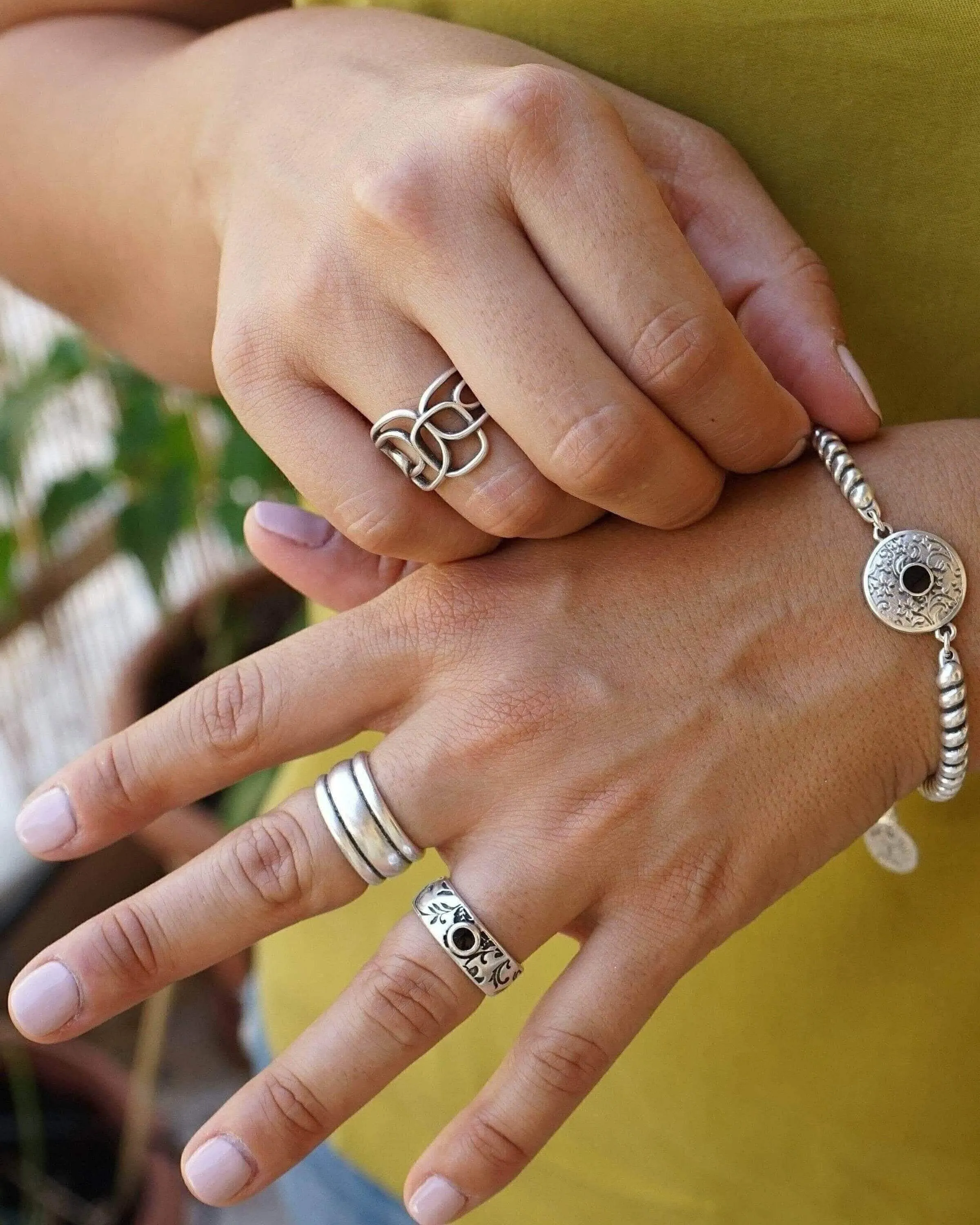 Abstract Silver Wireframe Ring