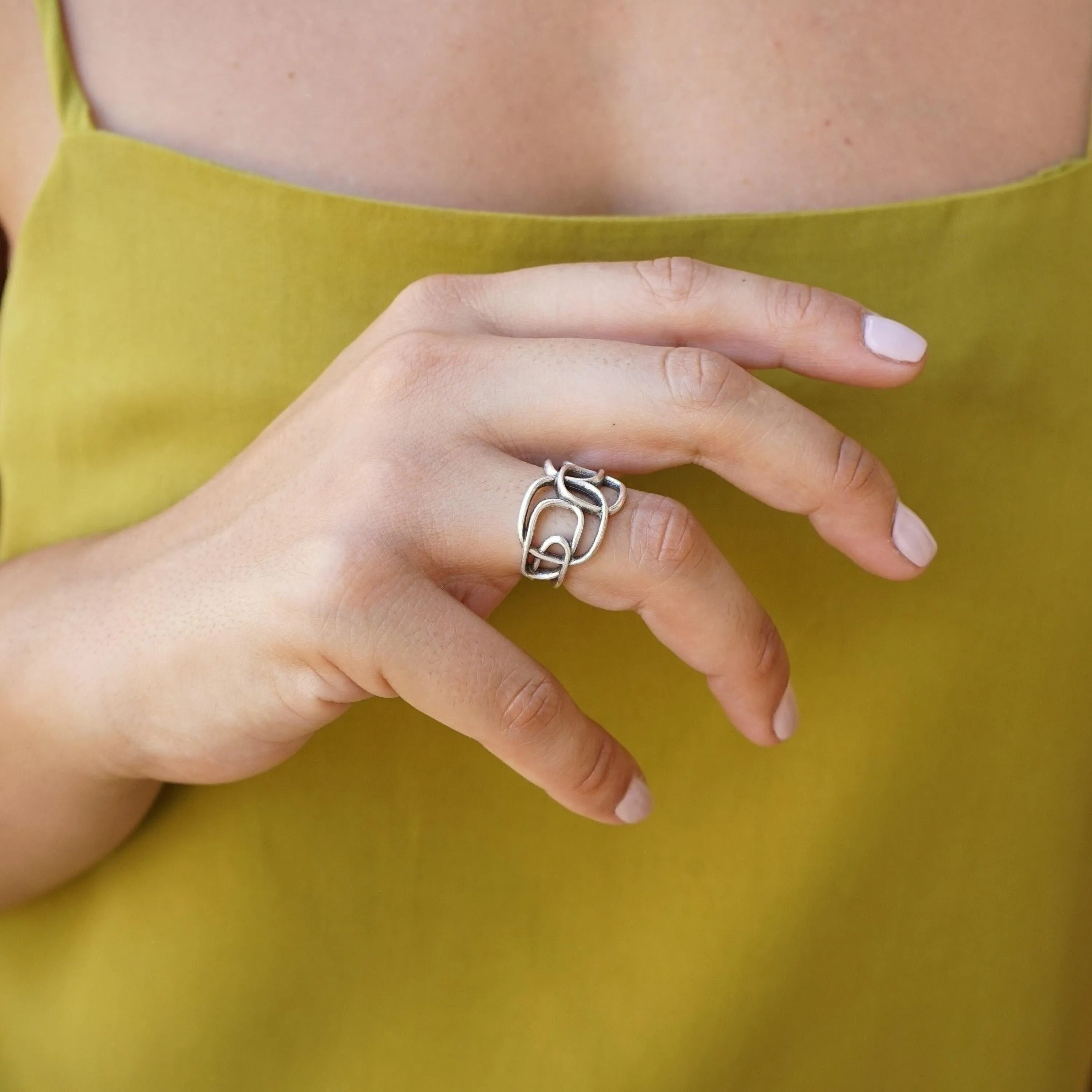 Abstract Silver Wireframe Ring