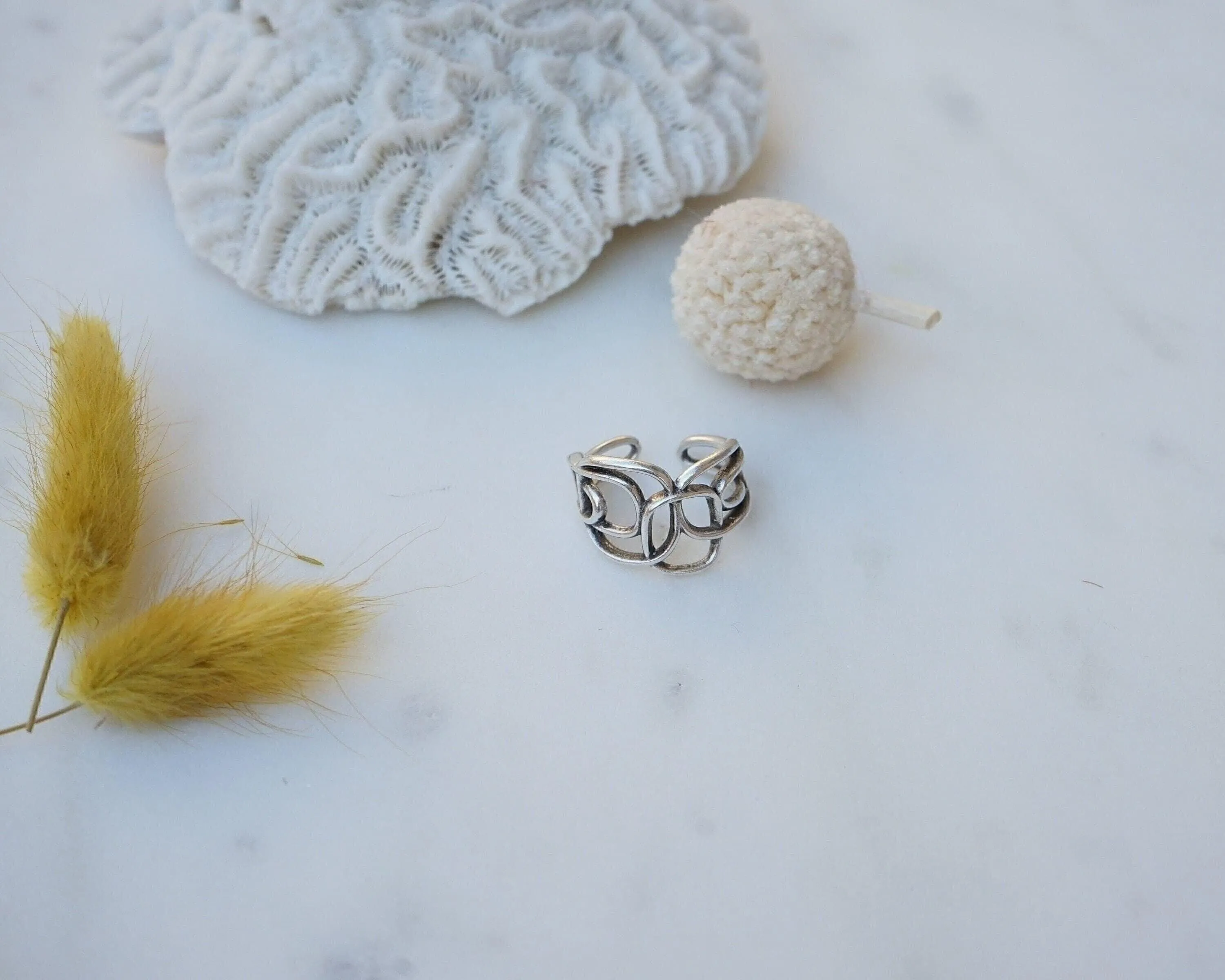 Abstract Silver Wireframe Ring
