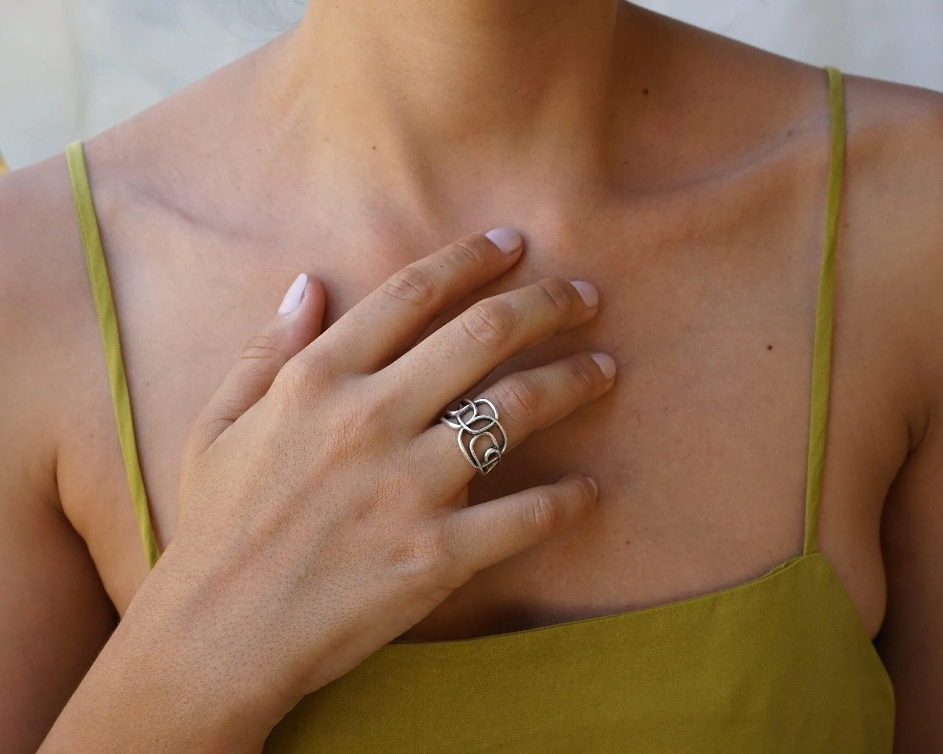 Abstract Silver Wireframe Ring