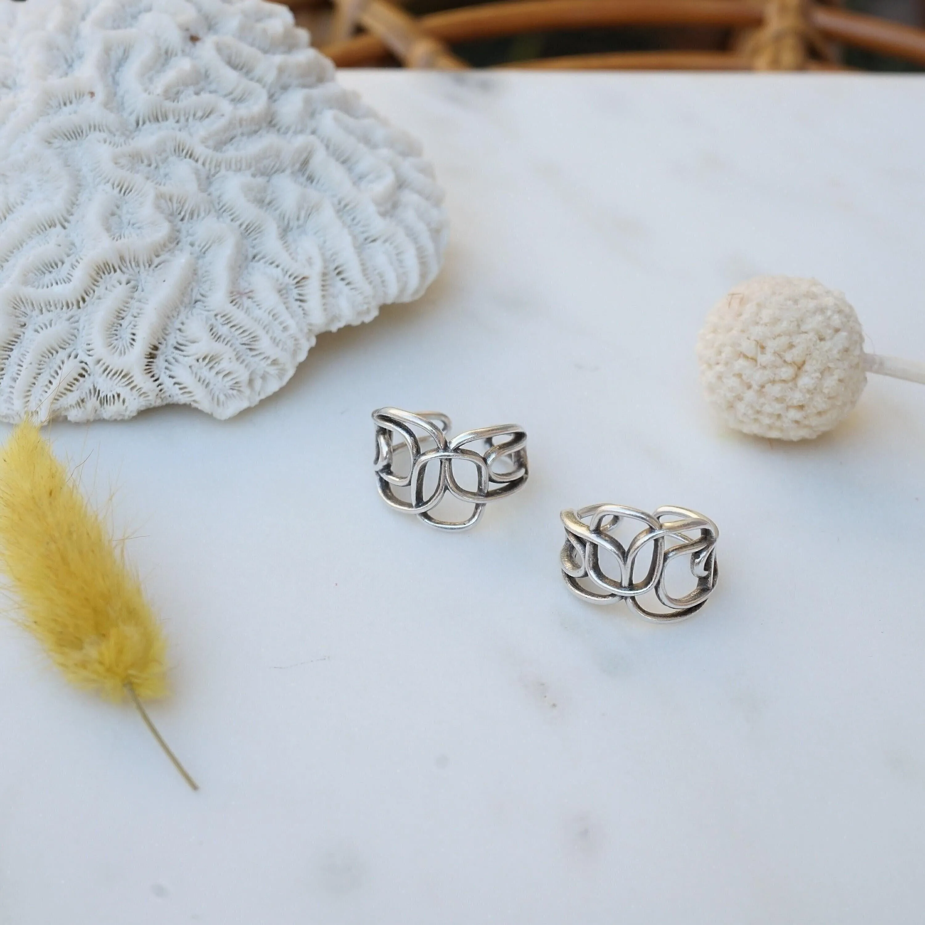 Abstract Silver Wireframe Ring