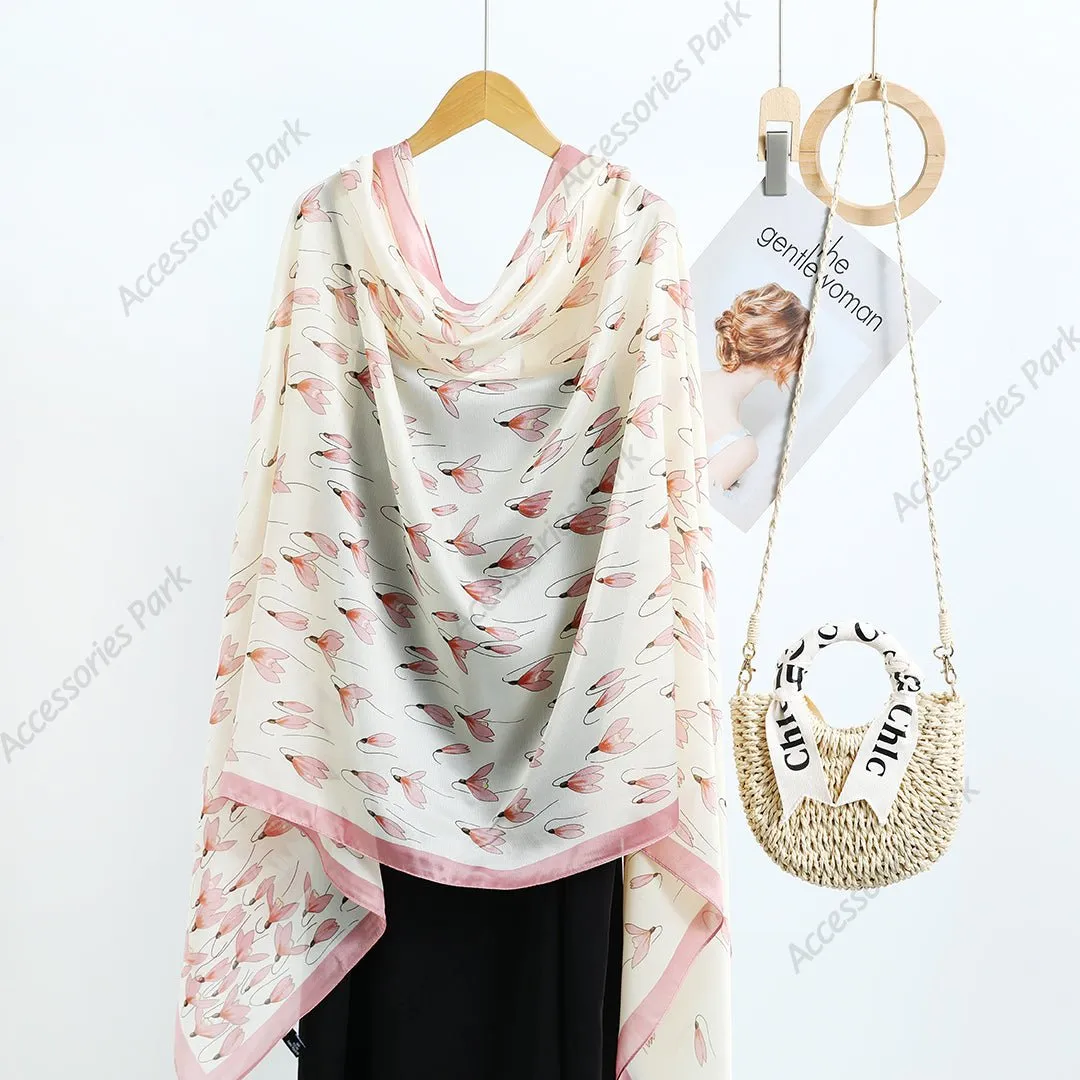 All Seasons Friendly Soft Long Satin Silk Scarf for Women