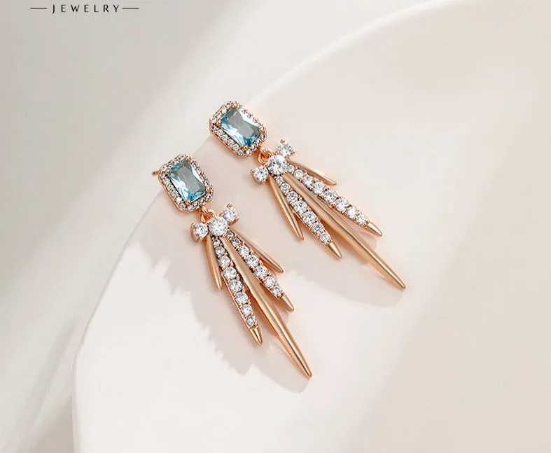 American style retro fashion micro-embedded square tassel earrings for women niche design high-end