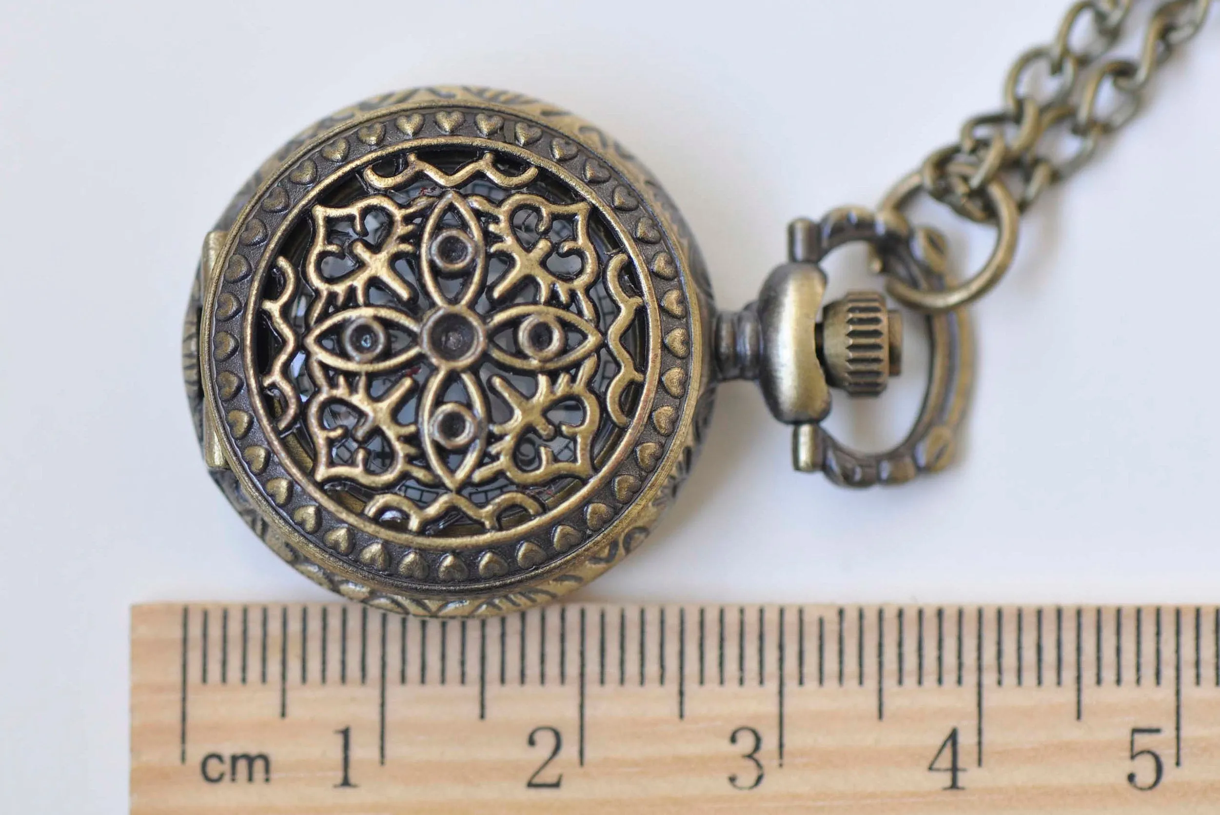 Antique Bronze Small Pocket Watch Necklace Set of 1 A6639