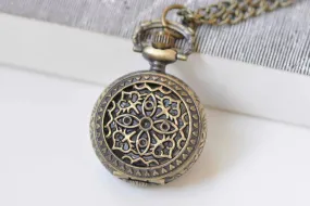 Antique Bronze Small Pocket Watch Necklace Set of 1 A6639