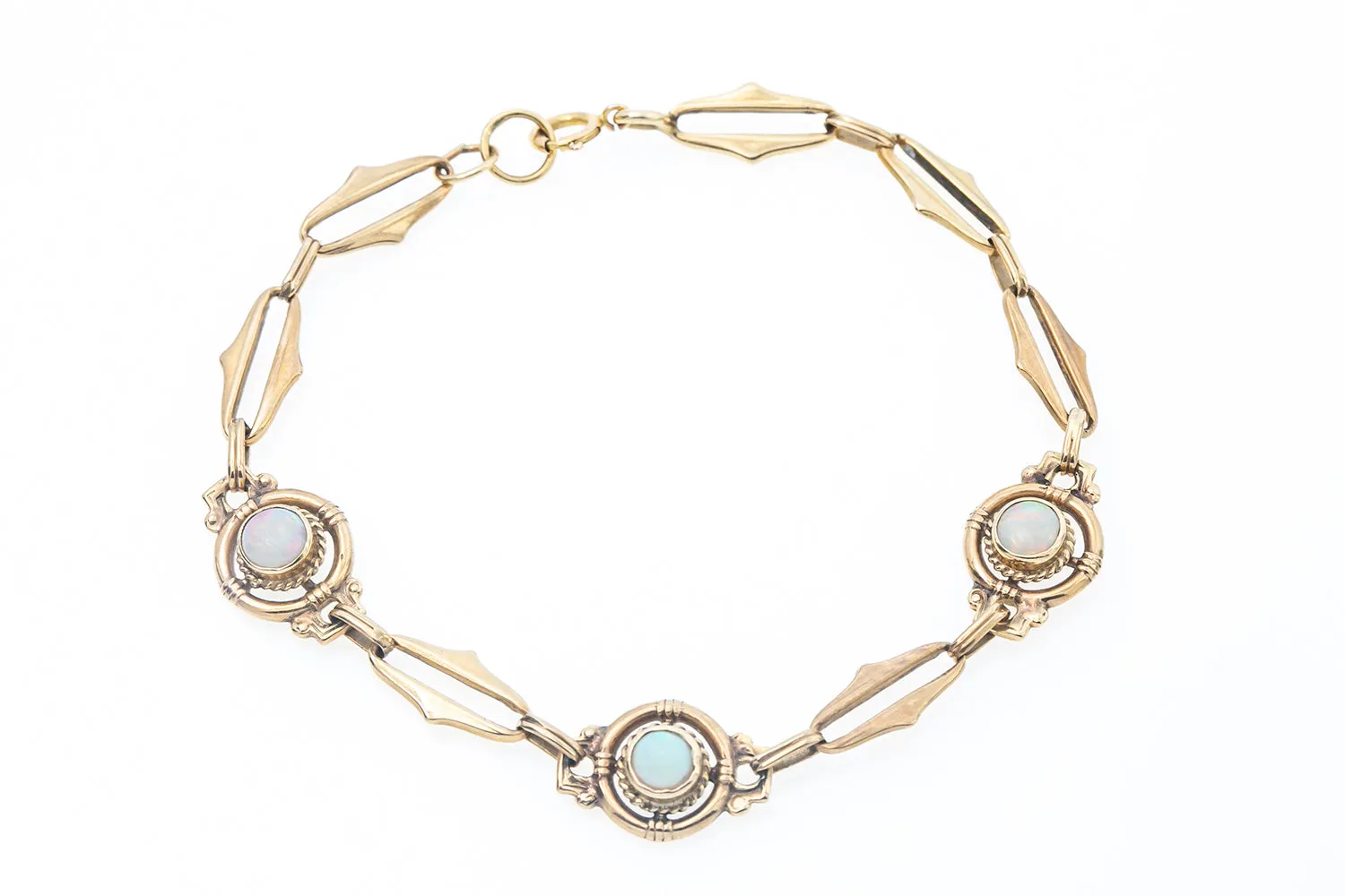 Antique Edwardian Opal 14k 585 Yellow Gold Bracelet 7"