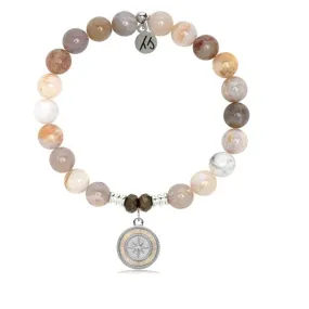 Australian Agate Stone Bracelet with North Star/White Opal Sterling Silver Charm