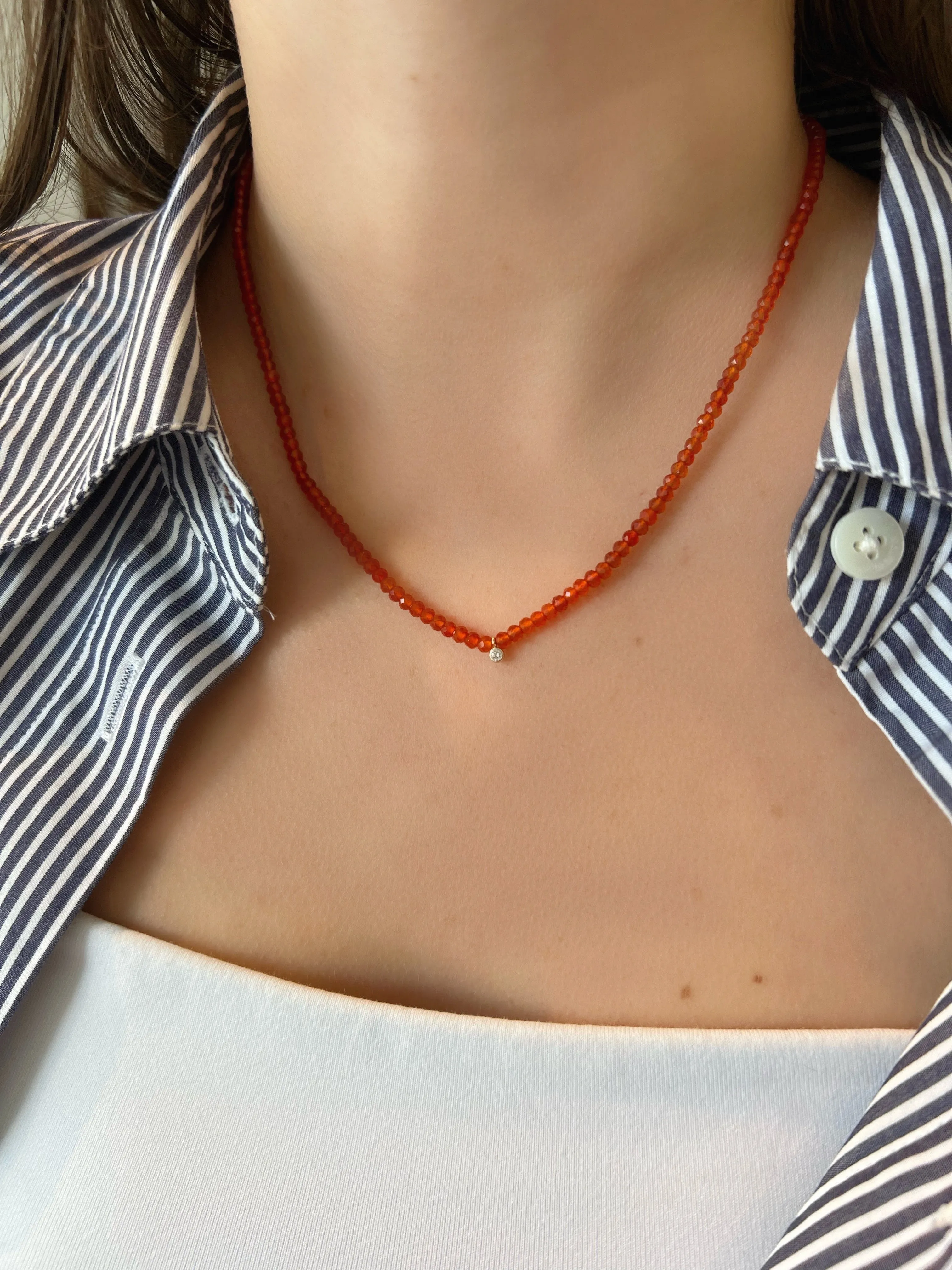 Carnelian & Lab Diamond Beaded Necklace