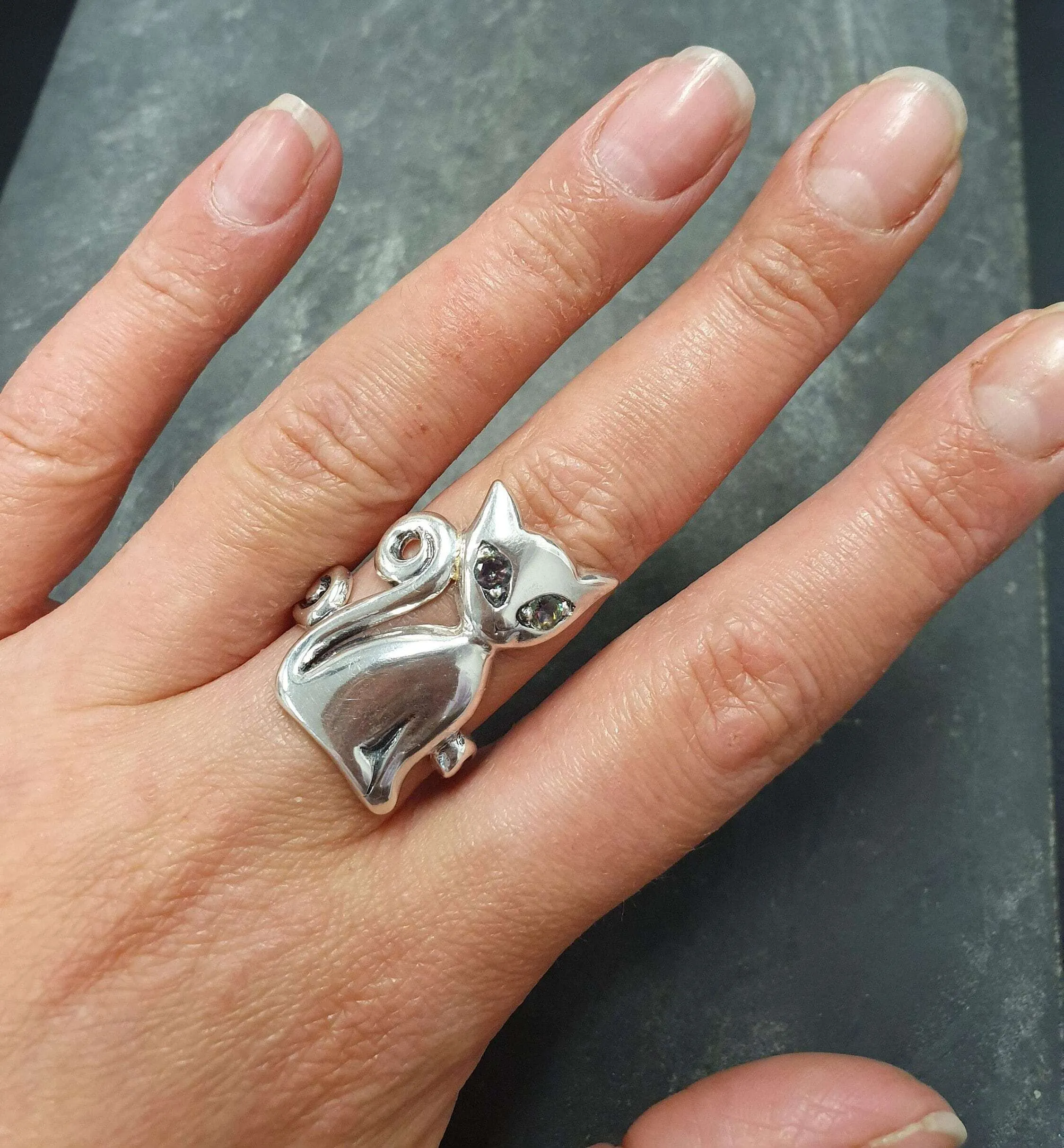 Cat Topaz Ring - Mystic Topaz Ring - Purple Cat Ring