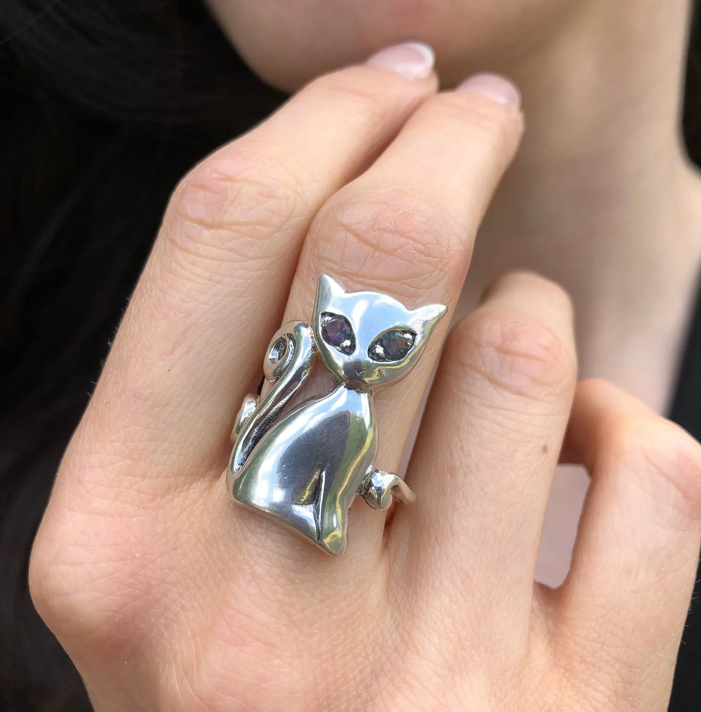 Cat Topaz Ring - Mystic Topaz Ring - Purple Cat Ring