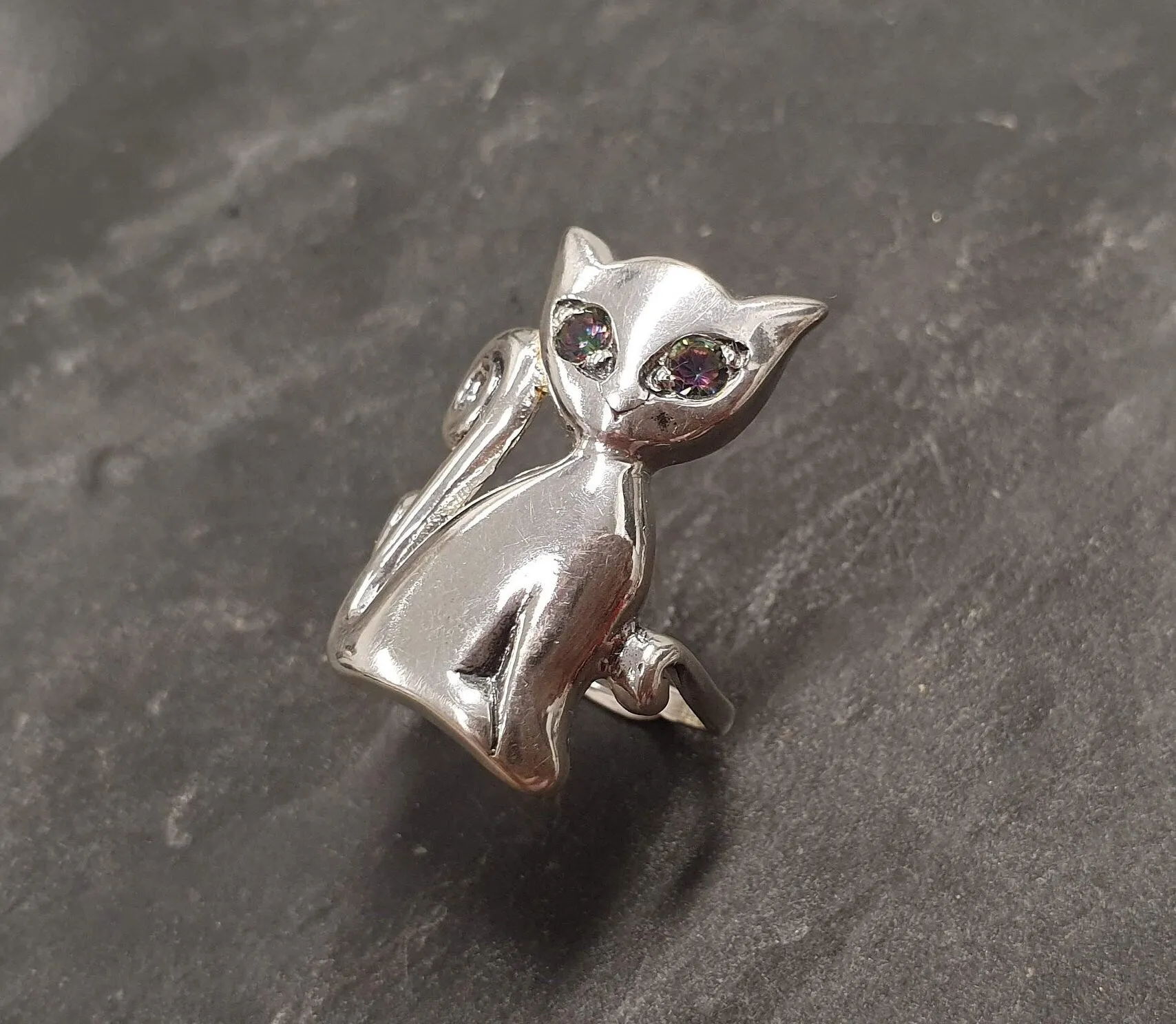 Cat Topaz Ring - Mystic Topaz Ring - Purple Cat Ring