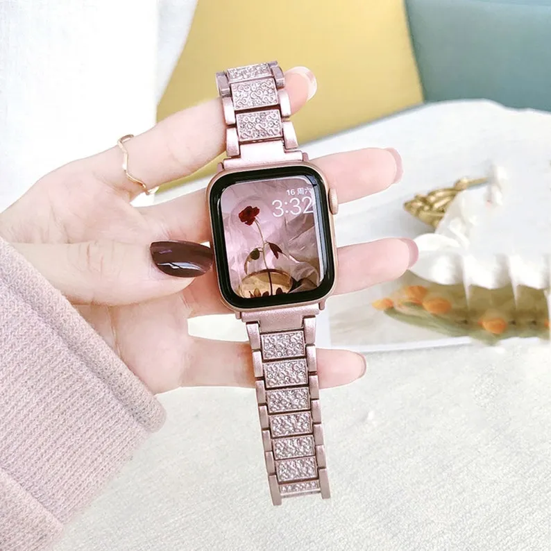 Diamond Gold Apple Watch Band, Women Iwatch Gold Band, Stainless Steel Watch Band 38mm 40mm 42mm 44mm, Apple Watch Series 6 5 4 3 2 1 SE