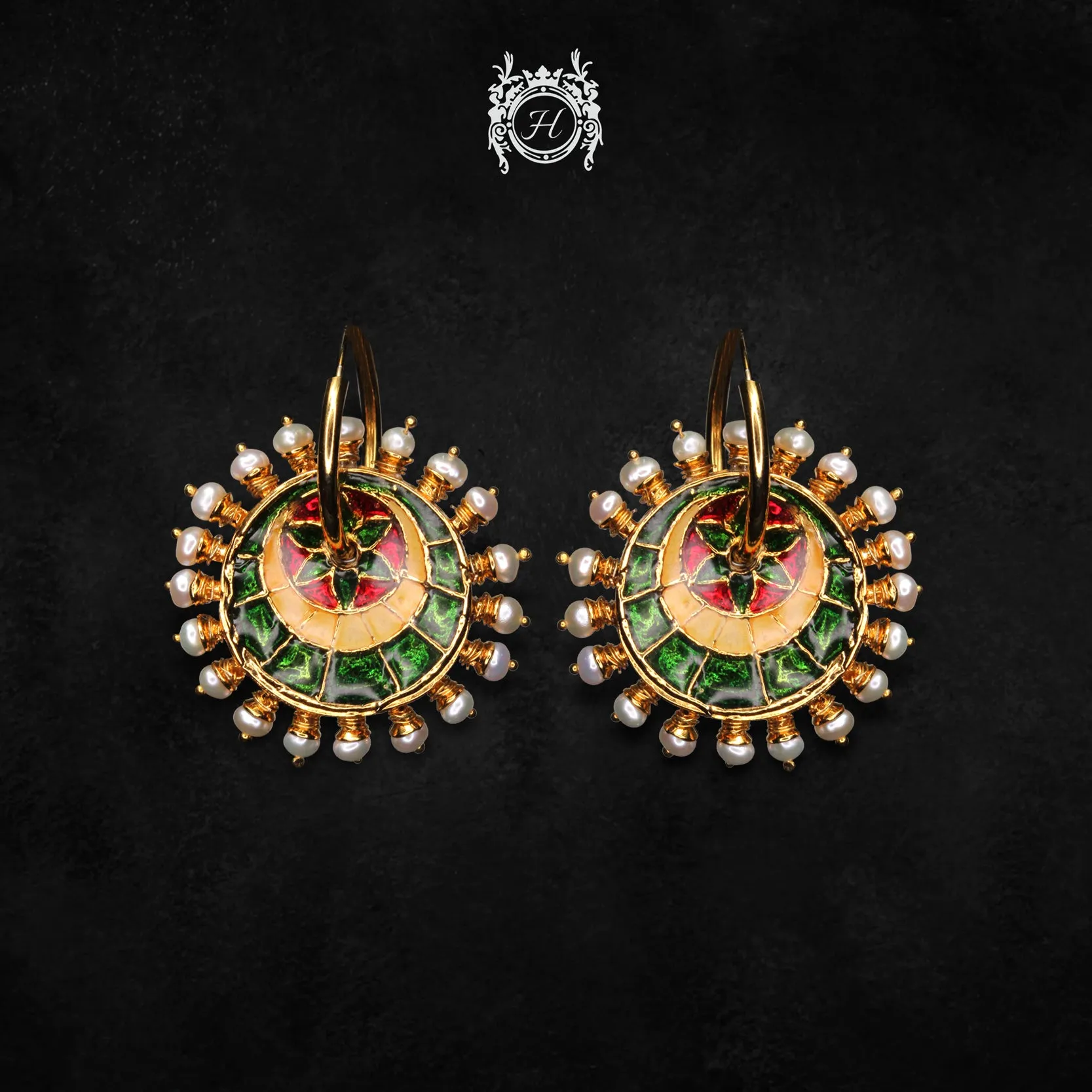 Earrings in Pearls and Enamel
