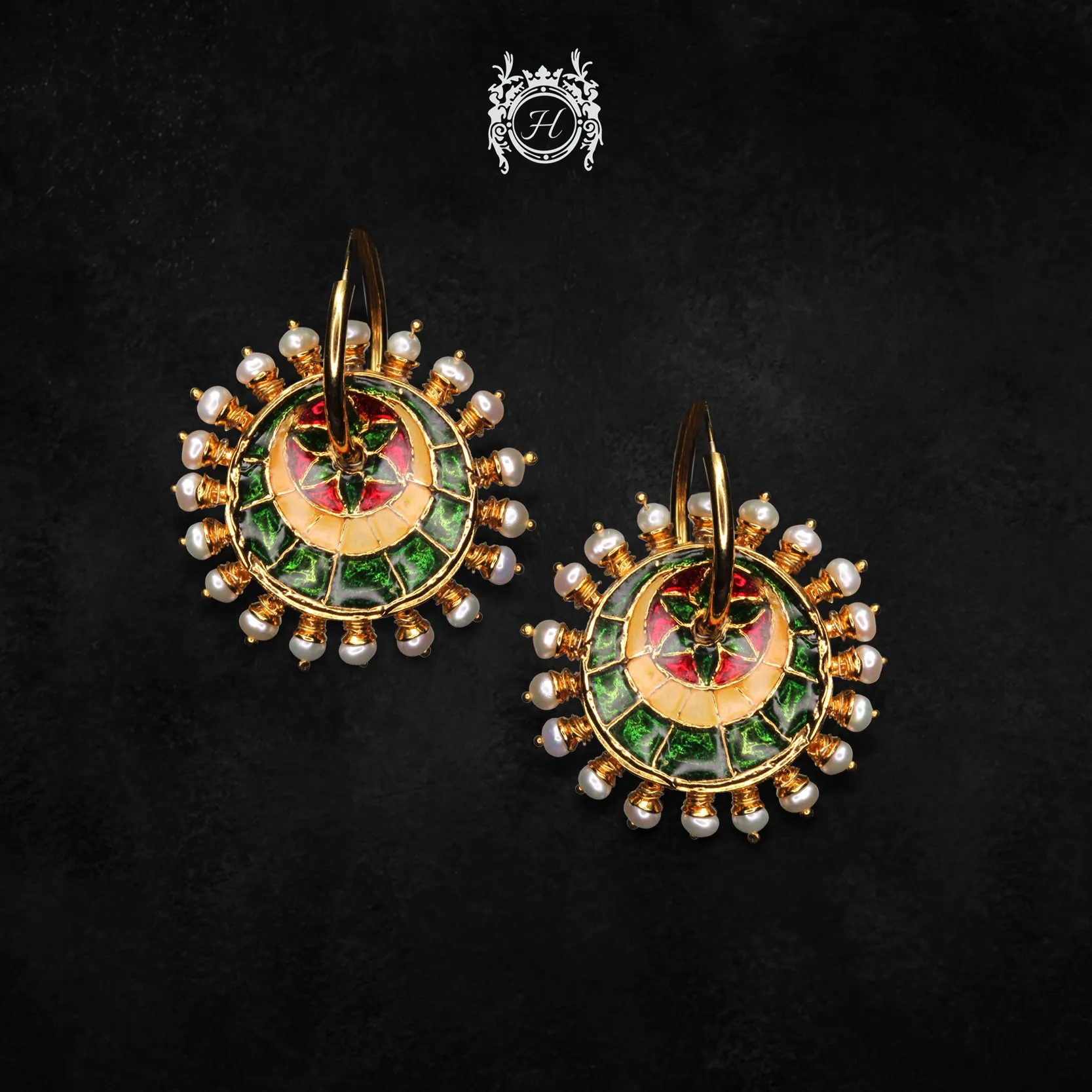 Earrings in Pearls and Enamel
