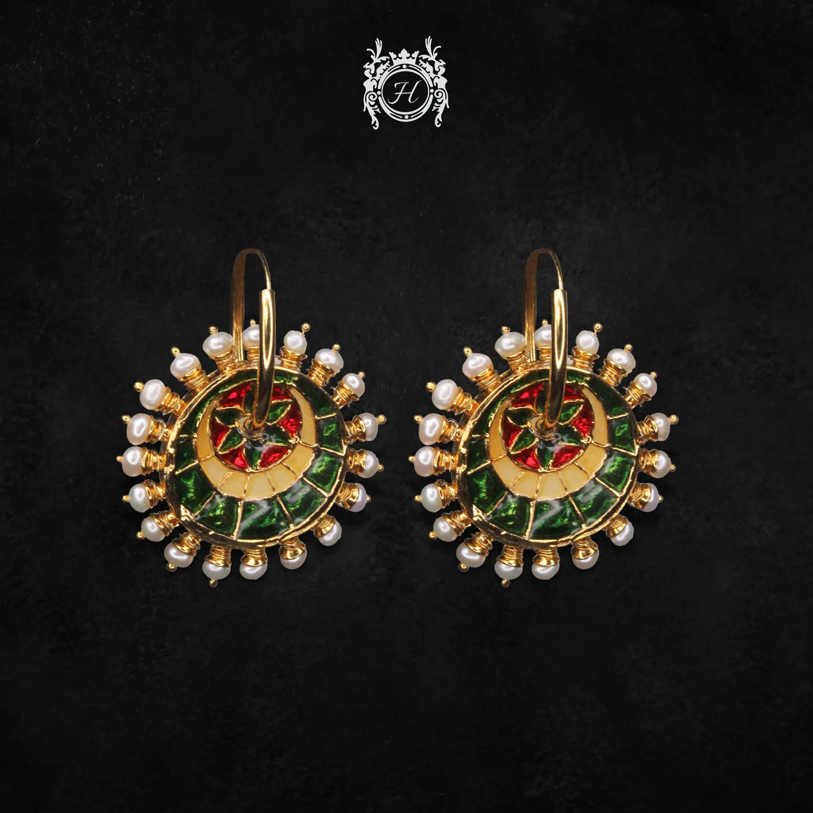 Earrings in Pearls and Enamel
