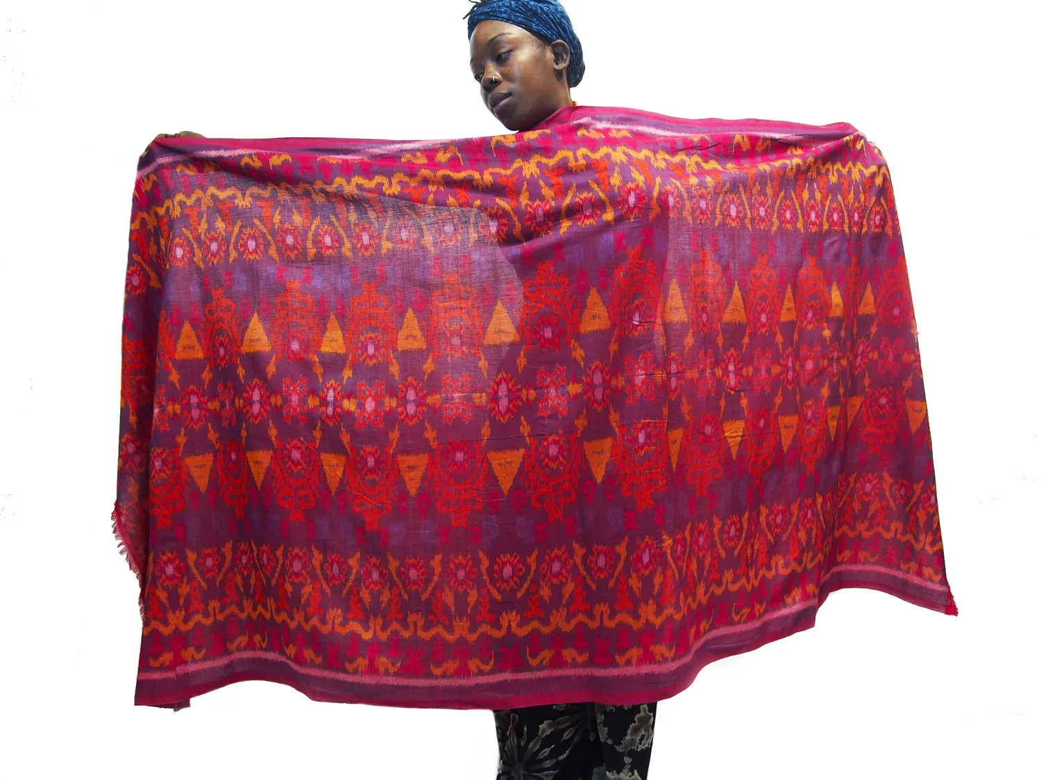 Ensemble 13: Bali Ikat Floral Sarong with Wire Wrapped Moonstone Hoop Earrings - Each Item Sold Separately