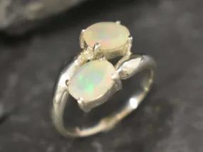 Fire Opal Ring - Two Stone Ring - Bypass Opal Ring