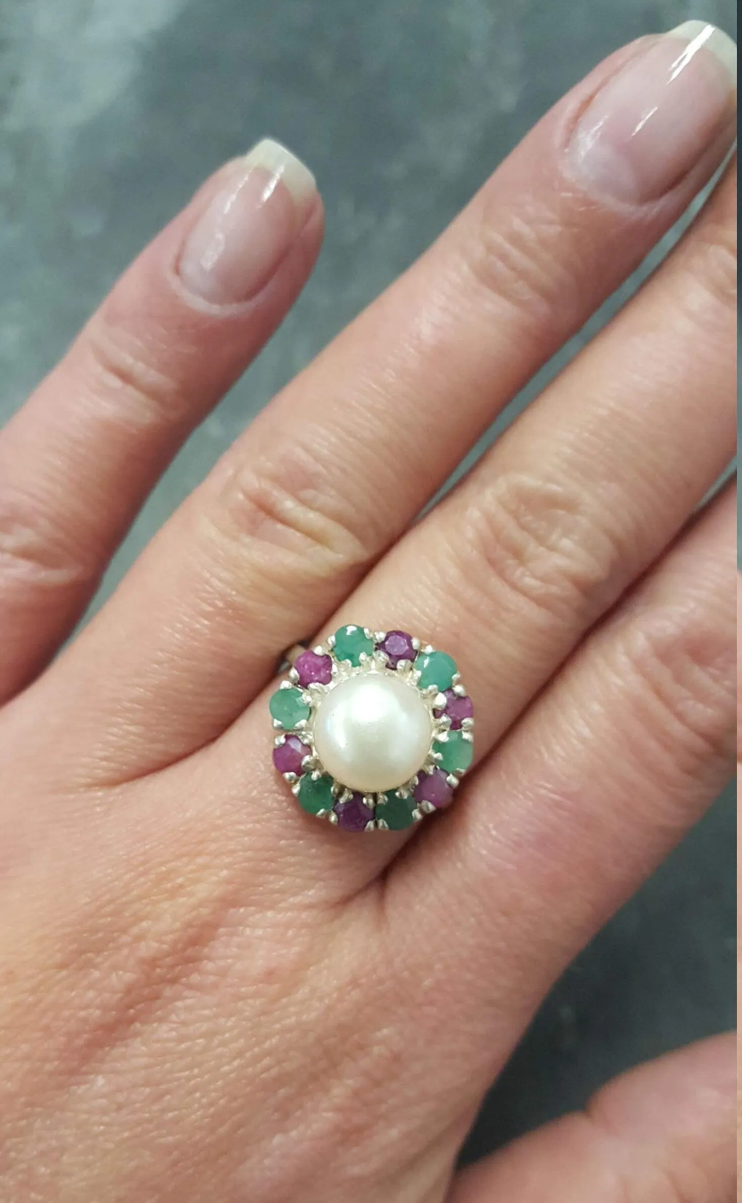 Flower Pearl Ring - Genuine Beige Pearl - Victorian Pearl Ring