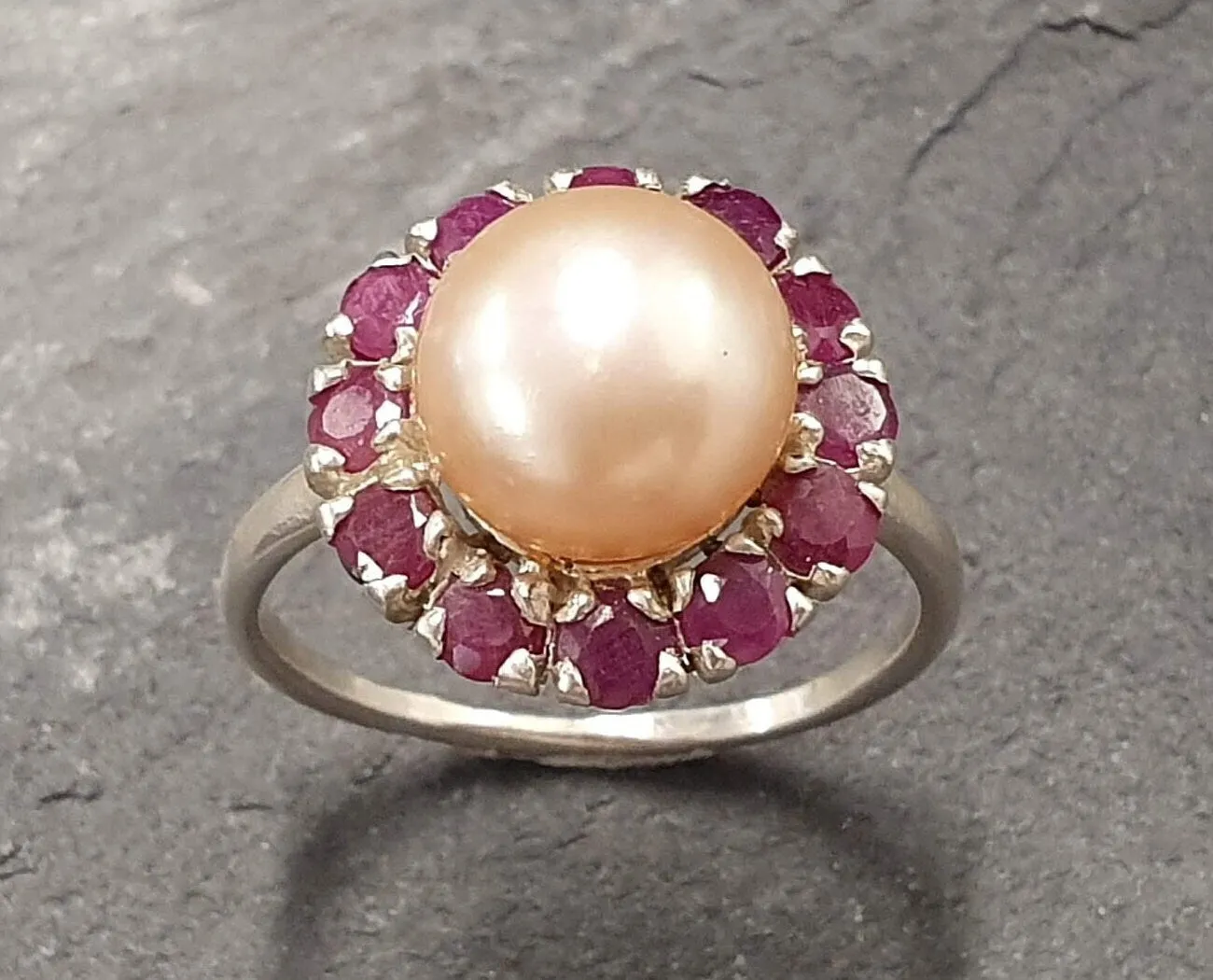 Flower Pearl Ring - Genuine Beige Pearl - Victorian Pearl Ring