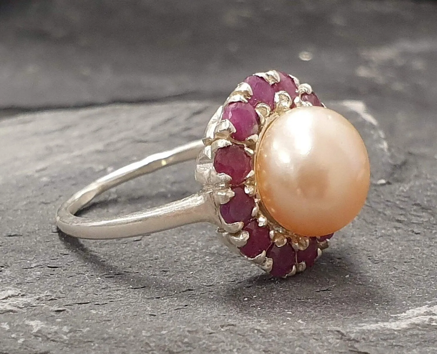 Flower Pearl Ring - Genuine Beige Pearl - Victorian Pearl Ring