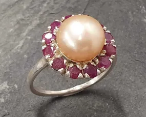 Flower Pearl Ring - Genuine Beige Pearl - Victorian Pearl Ring