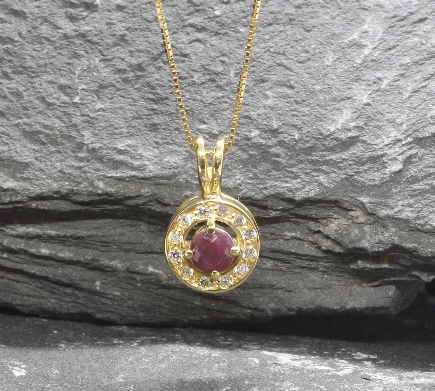 Gold Ruby Pendant - Natural Ruby Necklace - Round Dainty Pendant