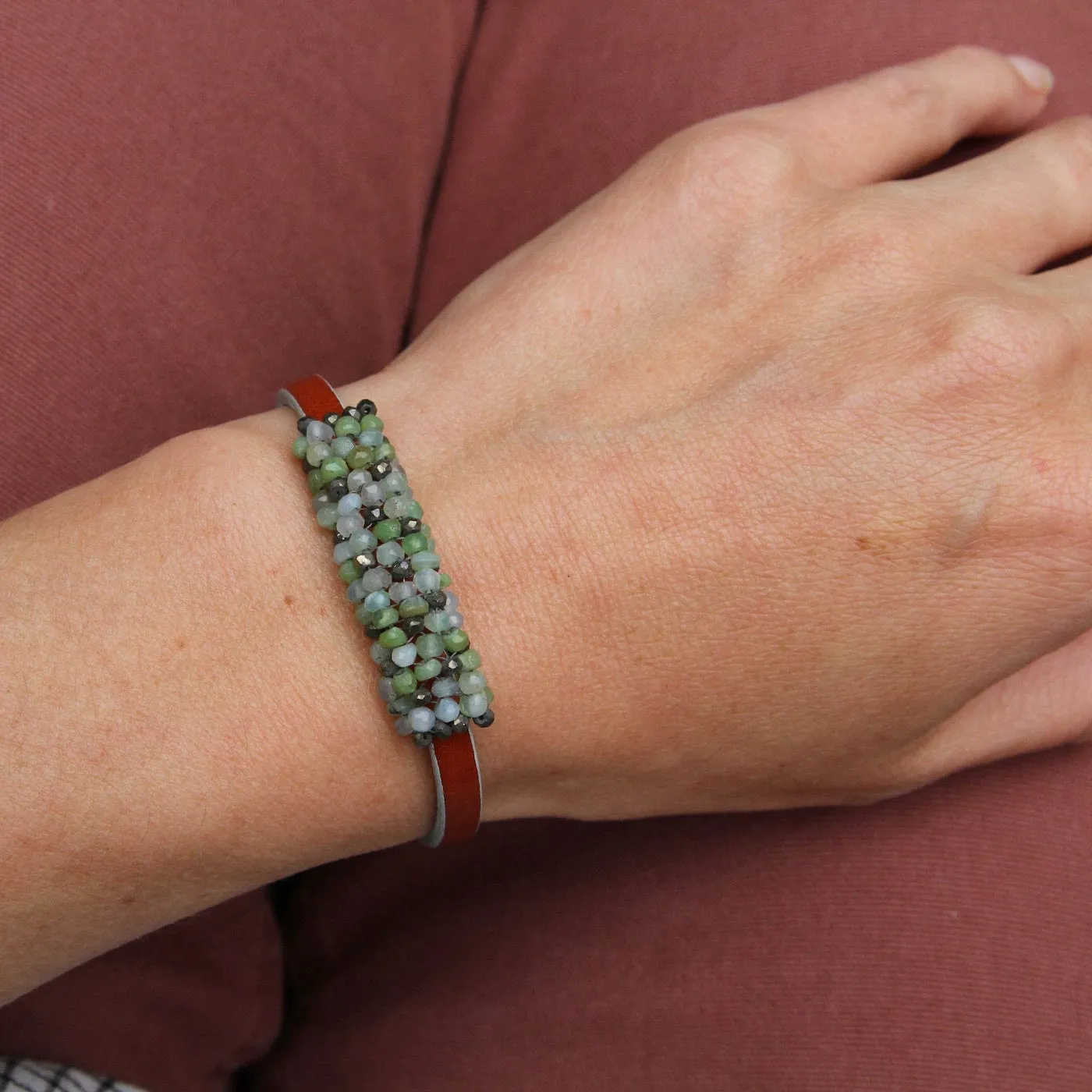 Hand Stitched Pyrite & Green Opal Mix Bracelet