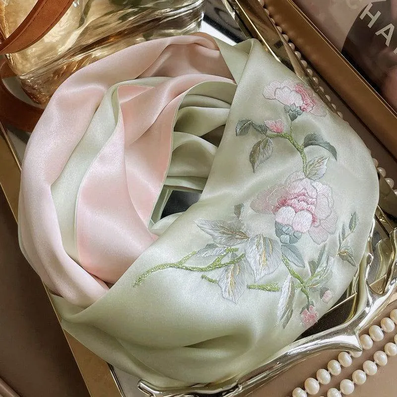 Handcrafted Suzhou Embroidery 100% Mulberry Silk Scarf  155x35cm