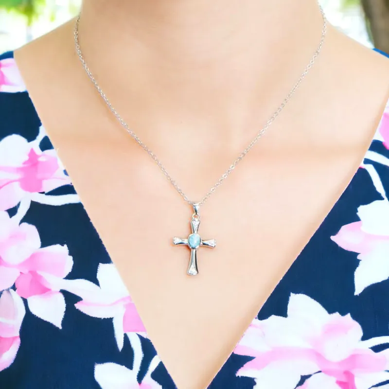 Larimar Centered Cross Pendant by Alamea