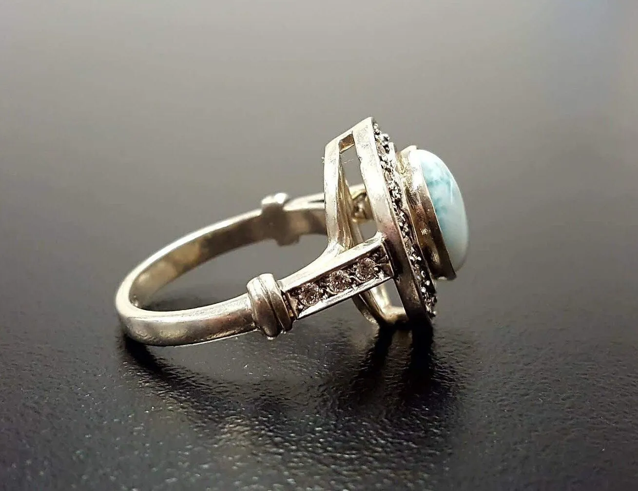 Larimar Ring - Sky Blue Ring - Vintage Bezel Ring