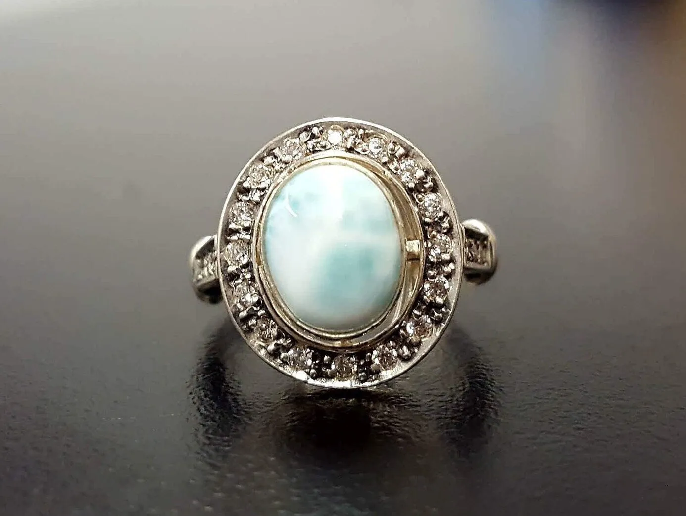 Larimar Ring - Sky Blue Ring - Vintage Bezel Ring
