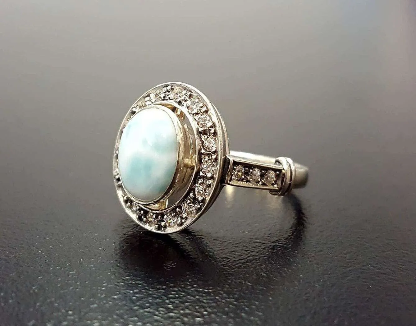 Larimar Ring - Sky Blue Ring - Vintage Bezel Ring