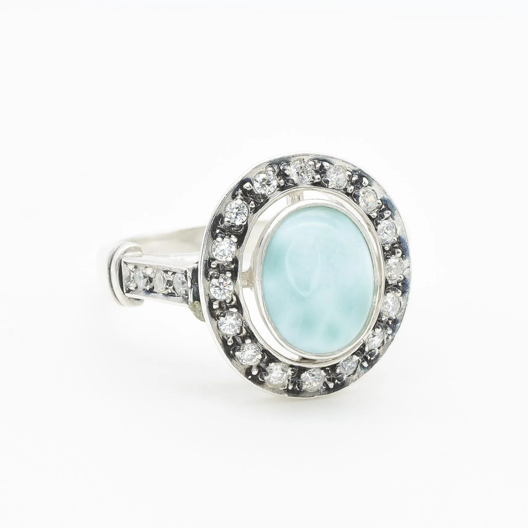 Larimar Ring - Sky Blue Ring - Vintage Bezel Ring