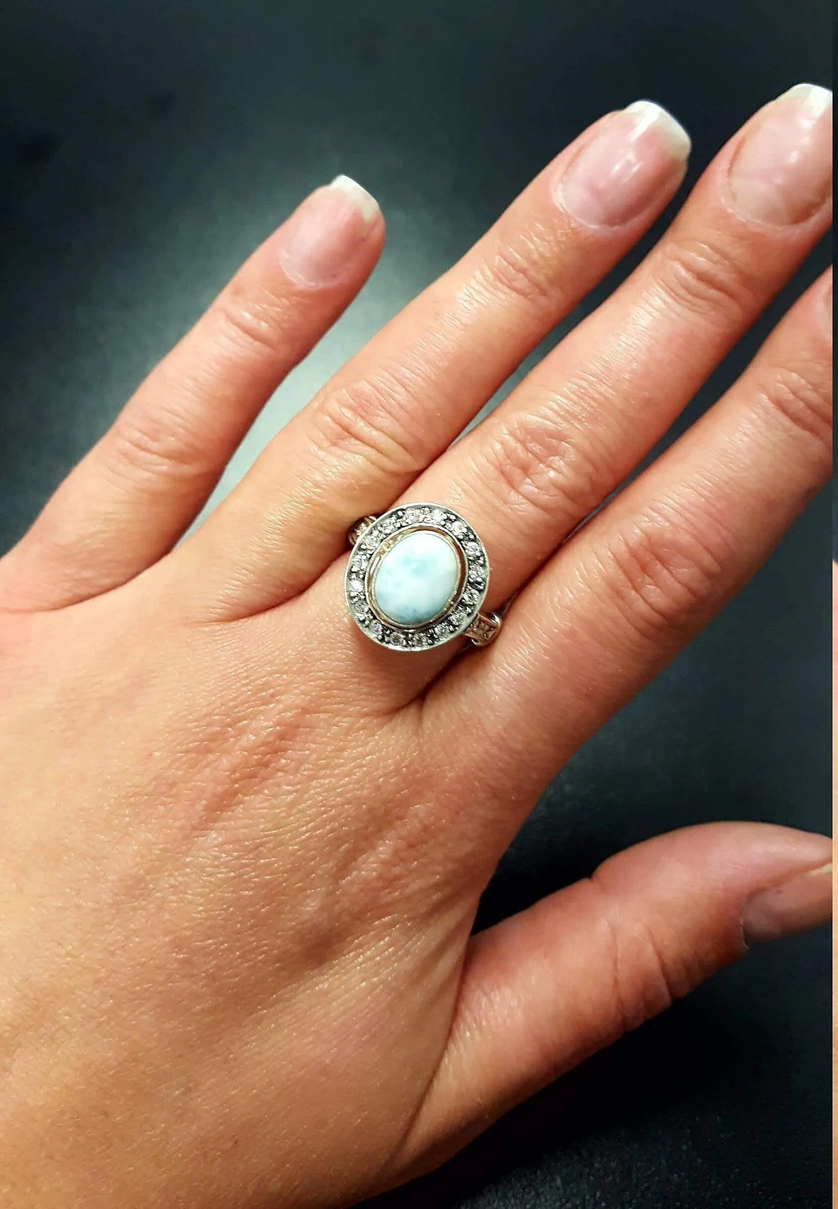Larimar Ring - Sky Blue Ring - Vintage Bezel Ring