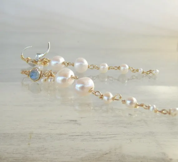 Long Moonstone Pearl Vine Earrings