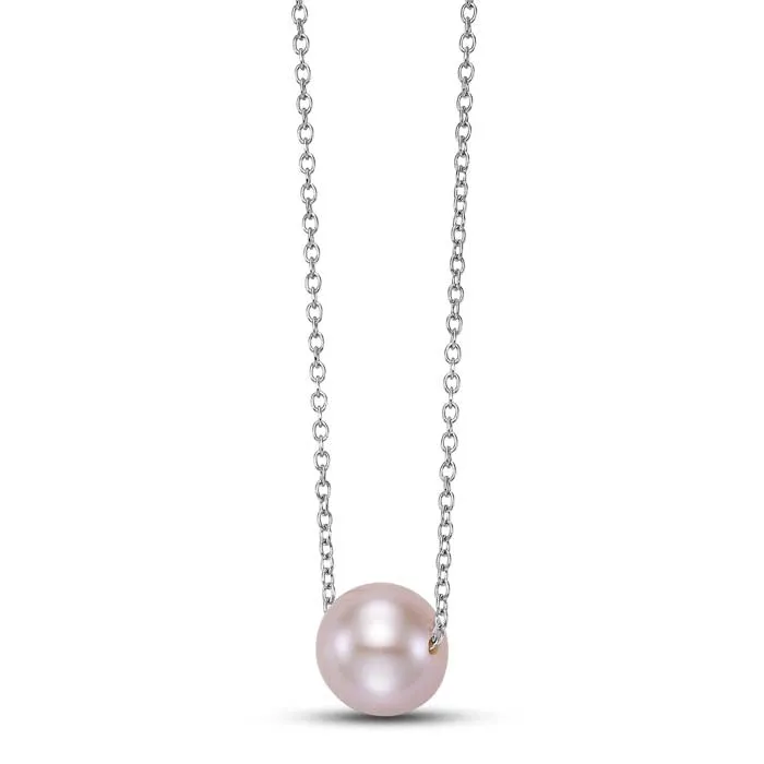 Mastoloni 18" 7.5-8mm Pink Freshwater Cultured Pearl Floating Necklace in 14K White Gold
